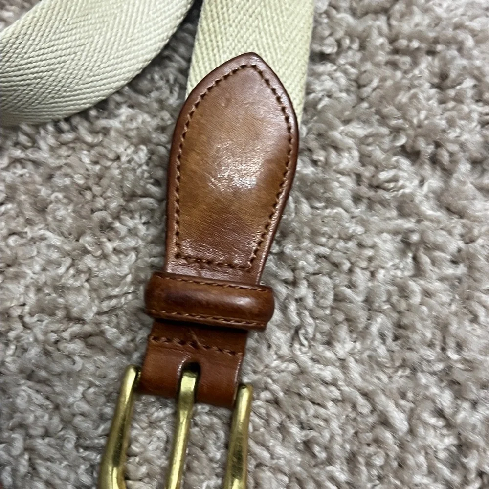 Coach Brown and Cream Leather Belt with Brass Buckle sz 36”
